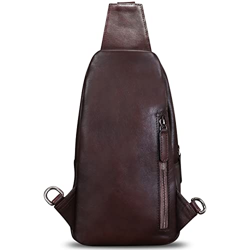 Genuine Leather Sling Bag for Women and Man Handmade Retro Hiking Crossbody Backpack Purse Chest Shoulder Daypack3