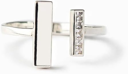 Sterling Silver Color Double T Open Adjustable Ring for Women Dainty Zirconia Stackable Ring Wedding Ring with Zircon Diamonds for Engagement Promise Ring for Her - Image 5