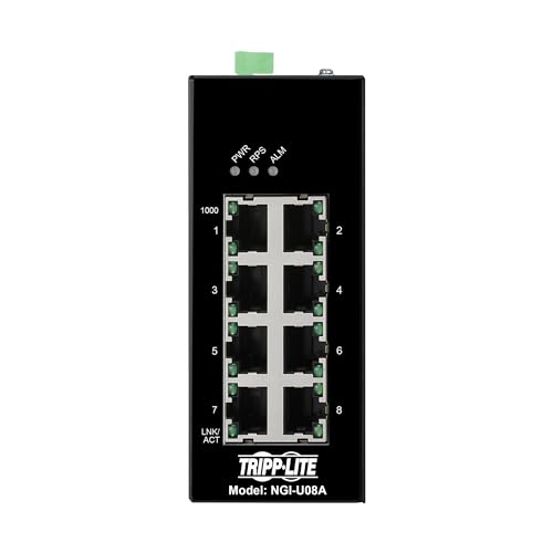 Image of Tripp Lite 8-Port Industrial Gigabit Ethernet Switch with Ethernet /IP Quality of Service (EIP QoS), 1000 Mbps, Unmanaged, DIN Rail Mounting, -40 to 75C Temperature Range, 3-Year Warranty (NGI-U08A)