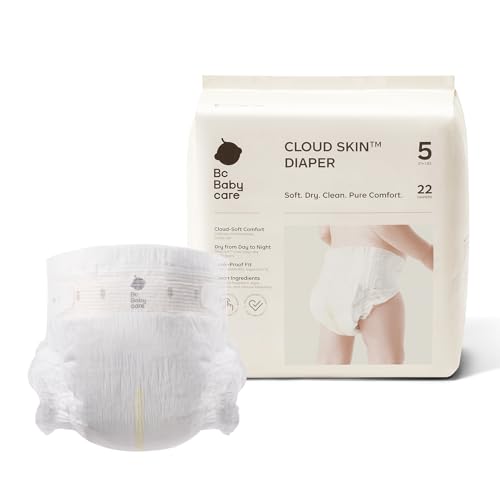 Bc Babycare Cloud Skin Baby Diapers, Size 5 (27+ lbs), 22 Count – Ultra Soft & Dry, Leak-Proof Overnight Comfort, Hypoallergenic, Totally Chlorine-Free