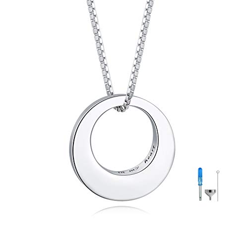 Jinlou Circle of Life Urn Necklace for Ashes - 925 Sterling Silver Always in My Heart Sterling Silver Cremation Urns Pendant Eternity Memorial Necklaces for Women