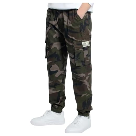 LAUSONS Pantalon Cargo pour Garçon Pantalons de Jogging Taille élastique Camo Vert 10-11 Ans