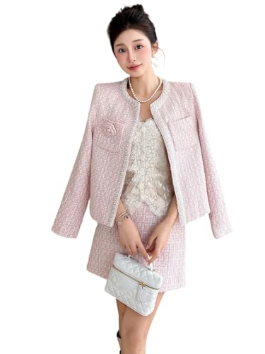 Ensemble de style français en tweed haut de gamme à manches longues et jupe tailleur