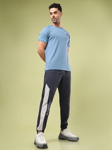 Image of TECHNOSPORT Men's Colorblock Slim Fit Sports Joggers TECHNOLITE Lightweight Active Track Pants Quick Dry Stretch Gym Running Training Fitness Activewear