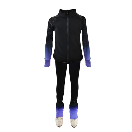 LIUHUO Figure Skating Training Pants Jackets Girls Fleece Shiny Colored Diamond Girl Comfortable Warm Tracksuit Blue