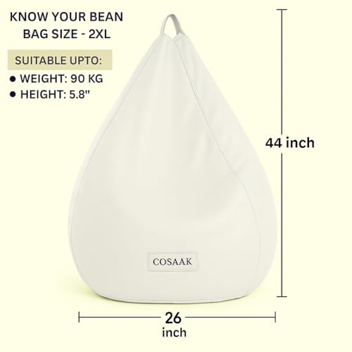 Image of Bean Bag Cover, Leatherette Bean Bag Chair, Living Room, Bed Room, Office use daimaction B,66 x W,86 x H,112 cm, Indoor Gaming and Reading Chair (White, XXL, Solid)