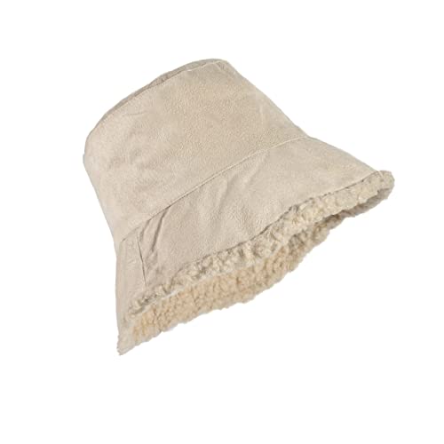 Yonchic Reversible Faux Fur Bucket Hats, Winter Plush Fuzzy Fall Warm Bucket Hat Fisherman Cap, Outdoor Thick Warm Fishing Hat, Double-Side-Wear Sun Cap (Beige) #TOP16