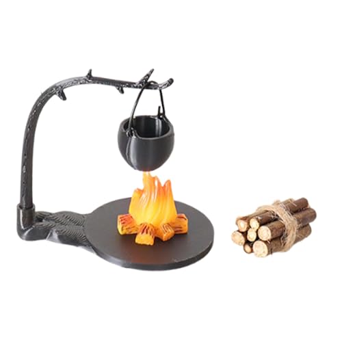 Luwecf Estufa Colgante en Miniatura con Fogón Y Tronco de Madera para Casitas de Muñecas Accesorios de Campamento Detallados Juego Simbólico Adecuado para P, Style a
