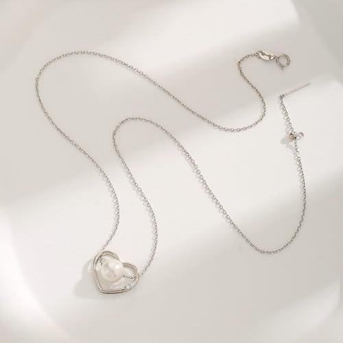 Collier perle et cœur argent 925 sterling de qualité joaillerie - 4