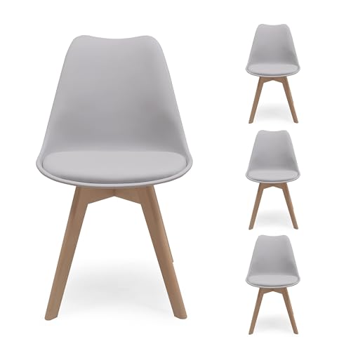 Homely - Conjunto de Comedor Tower 90 Day Cristal Mesa de Cristal Redonda de 90 cm y 4 sillas Day (Gris Claro) - imagen 3