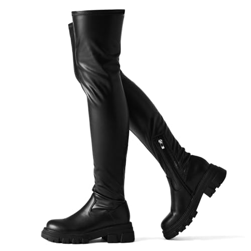 Women Thigh High Boots Platform Lug Sole Chunky Heels Stretchy Over The Knee Boot2