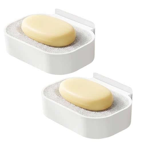 SLIAXINT 2PCS Jabonera Sin Taladro Jabonera Pared con Drenaje - Autoadhesivo Soporte Jabón Adhesivo Drenaje Rápido Resistente Ahorra Espacio para Baño Ducha Cocina Lavabo, Blanco