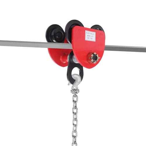 Fyssnn Chariot manuel 1/2/3 tonne pour poutre en I et poutre en H | Largeur de bride réglable | Chariot roulant pour grue d'atelier, pont roulant en entrepôt, usine et chantier (1T)