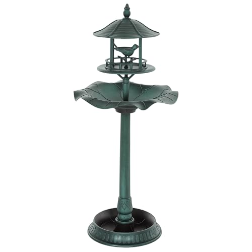 Outsunny Bain d'oiseaux Abreuvoir pour Oiseaux jardinière 3 en 1 dim. Ø 50 x 113H cm polypropylène Vert-de-Gris