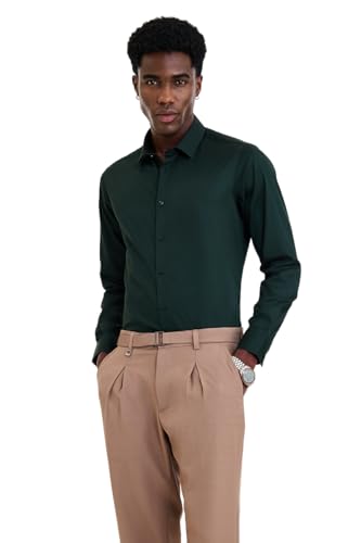 Image of SNITCH Men Formal Shirt | Modern Slim Fit Long Sleeve Spread Collar Solid Style | 100% Cotton Breathable Fabric for Office, Weddings & Festive Occasions Wear