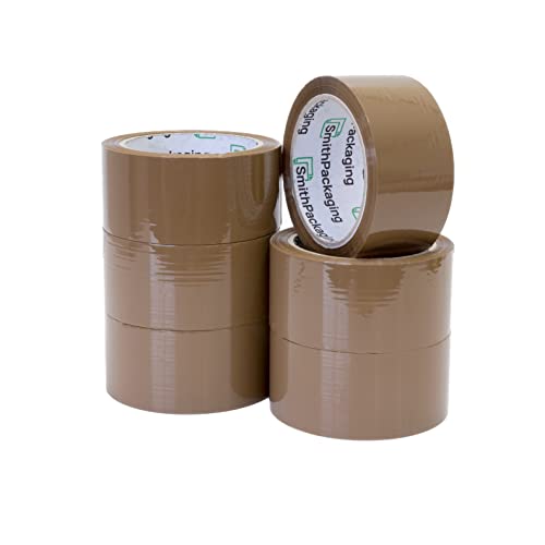 SmithPackaging Lot de 6 rouleaux de ruban adhésif d'emballage en acrylique Marron 48 mm x 66 m Cover