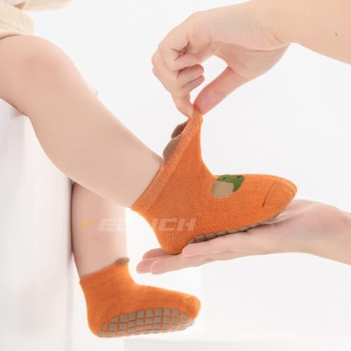 Image of 5Pcs Set Non-Slip Baby Socks Summer Season For 0-3 Years, Anti Slip Grip Ankle Socks With Non Skid Soles Infants, Baby Socks With Grip For Toddler Baby Girl Boys Cartoon Socks