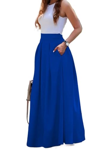 Women's 2025 Summer Casual Long Skirts Elegant Solid Color High Waist Skirt