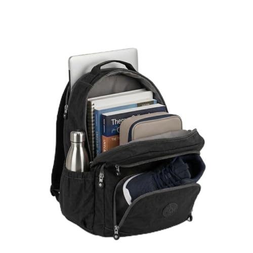 Mochila Grande 30L Nylon Impermeável Feminina Masculina Escolar Juvenil Notebook 15' — Mochila Preta Resistente com Múltiplos Bolsos, Leve, Casual e Reforçada para Escola e Viagens