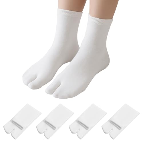 TIESOME Lot de 4 paires de chaussettes japonaises Tabi pour tongs, chaussettes en coton élastique à bout fendu pour homme et femme Geta Samurai