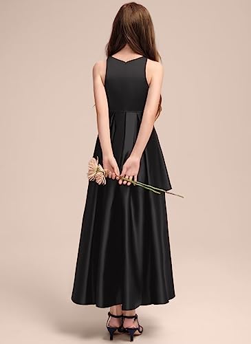 A-line Scoop Asymmetrical Satin Junior Bridesmaid Dress Flower Girl Dresses for Wedding with Cascading Ruffles4