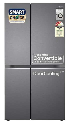 Image of LG 650 L, 3 Star, Smart Inverter Compressor, Convertible, Door Cooling+, Frost Free Double Door Side by Side Refrigerator (GL-B257HDS3, Dazzle Steel, Express Freeze)