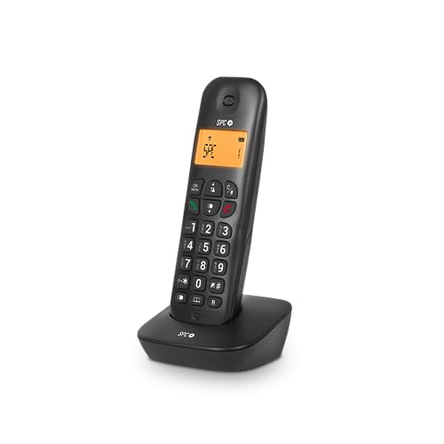 SPC Air – Teléfono Fijo inalámbrico con Pantalla iluminada, identificador de Llamadas, Agenda 20 contactos, Modo Mute, 5 melodías Disponibles, compatibilidad Gap y Modo Eco - Negro