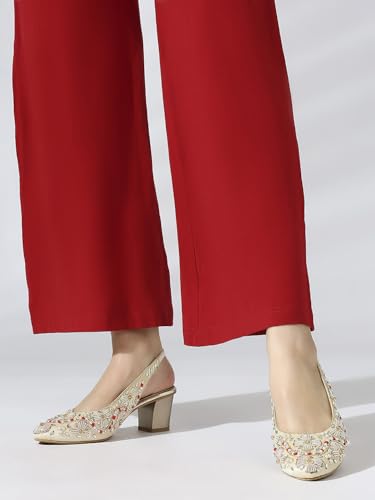 Image of Inc.5 Womens Women Gold Embroidered Ethnic Block Heel Mules Sandal