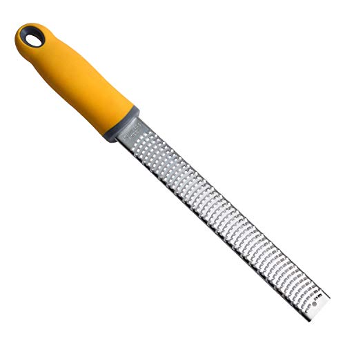 Image of Baskety Professional Lemon Zester & Cheese Grater Dishwasher Safe Heavy-Duty Stainless Steel Blade for Extra-Fine Flakes Hard & Soft Cheeses,Veggies,Fruits,Roots,Spices,Chocolates (Yellow)