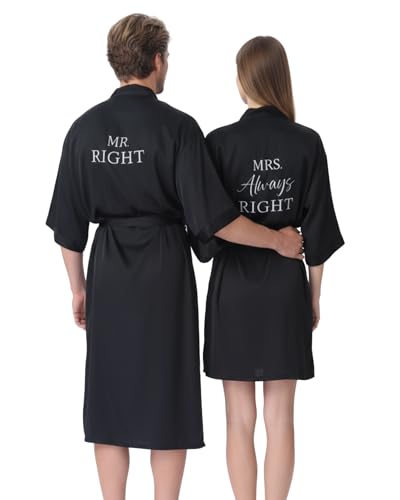 Image of Jecery 2 Pcs Satin His and Hers Robes Set Mr. Mrs. Silk Matching Robe for Couples Women Man Wedding Engagement Bridal Gift
