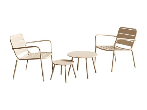 Vente-unique - Conjunto de jardÌn de Metal - 2 sillones Bajos apilables y mesas Nido - Beige - MIRMANDE de MYLIA