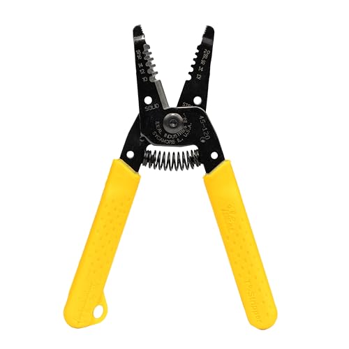 Ideal Electrical 45-120 T-5 T-Stripper - 10-20 AWG, Yellow Wire Stripper with Looping Holes, Plier Nose, Spring Loaded Automatic Opening