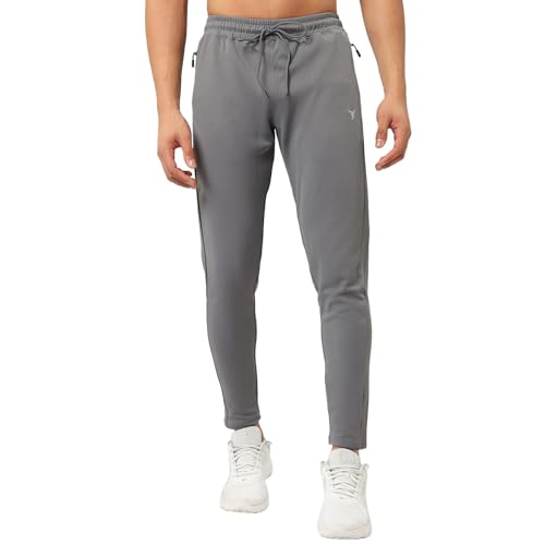 Image of TECHNOSPORT Men's Slim Fit Track Pants with Zip Pockets, ELASTO Plus Quick Dry Stretchable Lightweight Lower for Gym Running Yoga and Sports