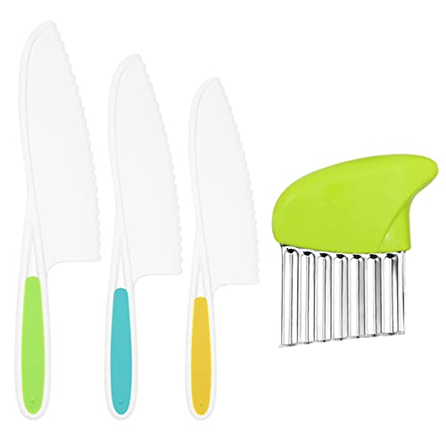 Image of Suhctuptx Kids Kitchen Knives, Nylon Toddler Knife Set with Crinkle Cutter, Kid Safe Knife for Real Cooking, Toddlers Friendly Knifes for Kitchen Cooking & Cutting Bread Vegetable Fruit Cake