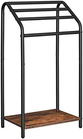 HOOBRO Freestanding Towel Rack, 4 Tier Blanket Rack Stand, 16.3″L x 11.2″W x 31.3″H, Blanket Ladder Holder, Quilt Rack, Drying and Display Rack, Living Room, Bathroom, Rustic Brown and Black BF64LB01
