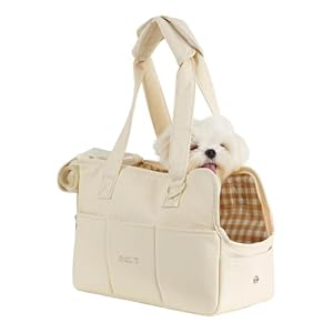 ONECUTE Transportín Perro Transportín Gato, Transportín para Mascotas, Bolsa Transporte Plegable para Gato y Perro Pequeño, Transporte de Perro Gato para Viajes Cómodos, Soporta 7.5 kg (Medium, Beige)