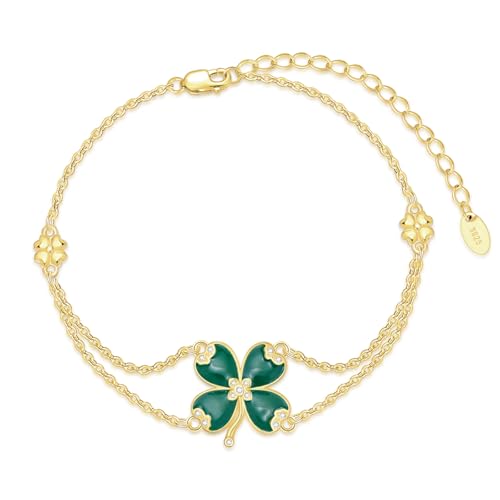 KoyeKe Gold 4 Leaf Clover Bracelet for Women Sterling Silver Shamrock Celtic Irish Green lucky Jewelry Valentines Day Gifts for Wife Girlfriend Her