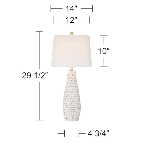 360 Lighting 29 1/2" Tall Modern Coastal End 3-Way Table Lamps Set of 2 USB Port Whitewash Ceramic Fabric White Shade Living Room Charging Bedroom Bedside Nightstand House Office Home Reading - Image 4