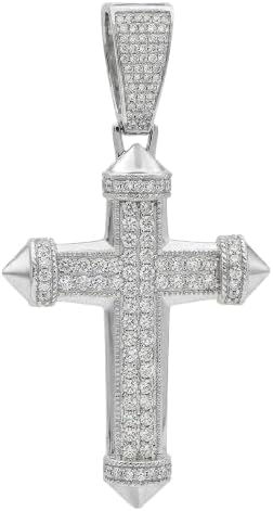 2.20Ct Lab-Created Diamond Cluster Cross Pendant Necklace – Round Cut 14K White Gold Plated Silver Jewelry