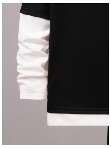 Verdusa Boy's 2 in 1 Color Block Tee Top Letter Patchwork Round Neck Long Sleeve T Shirt4
