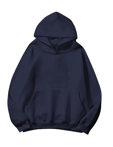 SAFRISIOR Oversized Hoodies for Women and Men Couples Fleece Basic Solid Hooded Sweatshirt Pullover Jackets Navy S