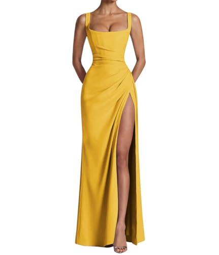 Robe de demoiselle d'honneur en satin pour femme avec fente, robe formelle longue noire