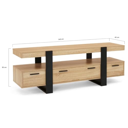 IDMarket - Meuble TV 140 cm Phoenix avec tiroirs Bois et Noir – Image 6