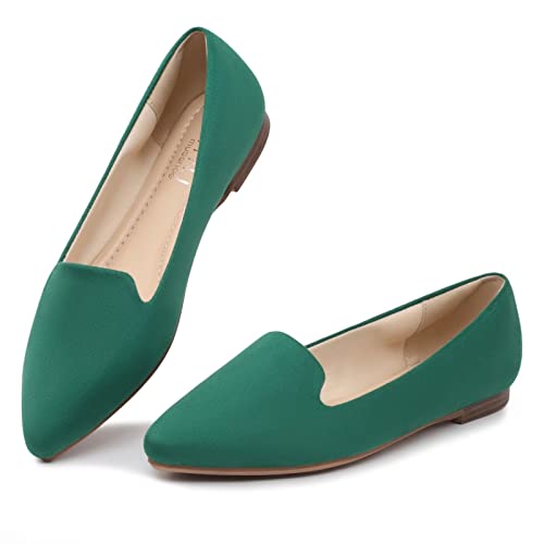 Image of MUSSHOE Black Flats for Women Pointed Toe-Comfortable Business Casual Work Shoes, Dressy Suede Slip On with Memory Foam for Office, Teacher & Standing All Day