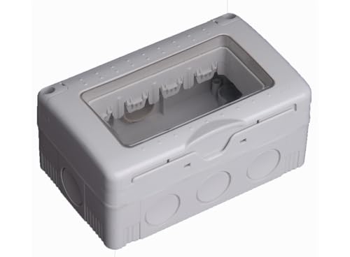 Caja estanca para 4 módulos, tapa de plástico, IP55, ideal para proteger conexiones eléctricas en exteriores y ambientes húmedos.