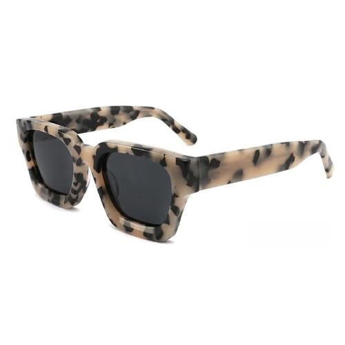 Image of Retro Fashion Thick Acetate Polarized Sunglasses Trendy Square Men Womens Black Grey Shades Vintage