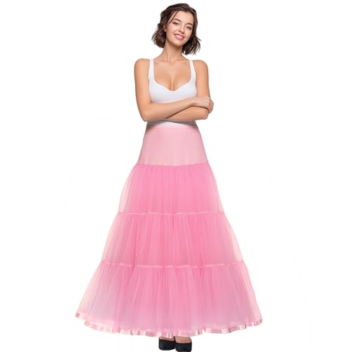 Shimaly Bodenlanger Petticoat für Damen, bodenlang, für formelle Kleider, Größe S-3XL, Pink, 16-28