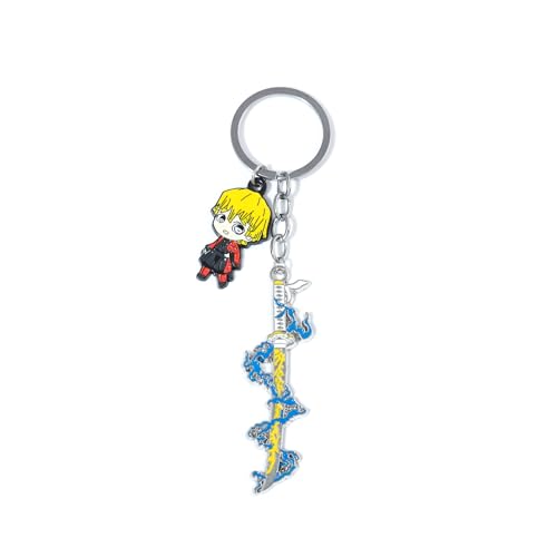 SONGCHANGJEWELRY Chaveiro Zenitsu inspirado em KnY, espada relâmpago e pingente de personagem Chibi, acessório elegante para chaves, mochilas e cosplay, presente colecionável para fãs