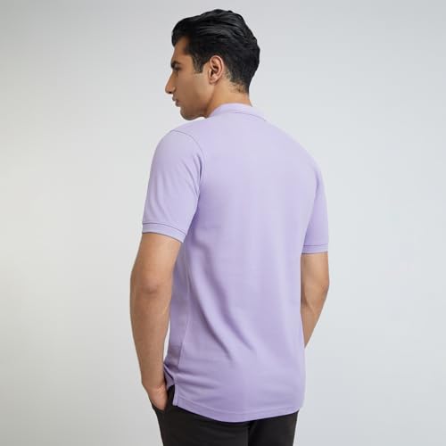 Image of Raymond Men's Modern Fit Solid Pattern Pure Cotton Polo Neck Half Sleeve Casual T-Shirt
