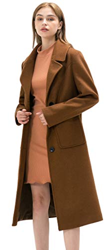WQI.HAN Women's Premium Wool Blend Single Breasted Long Coat & Trench Coat (Camel, Small)